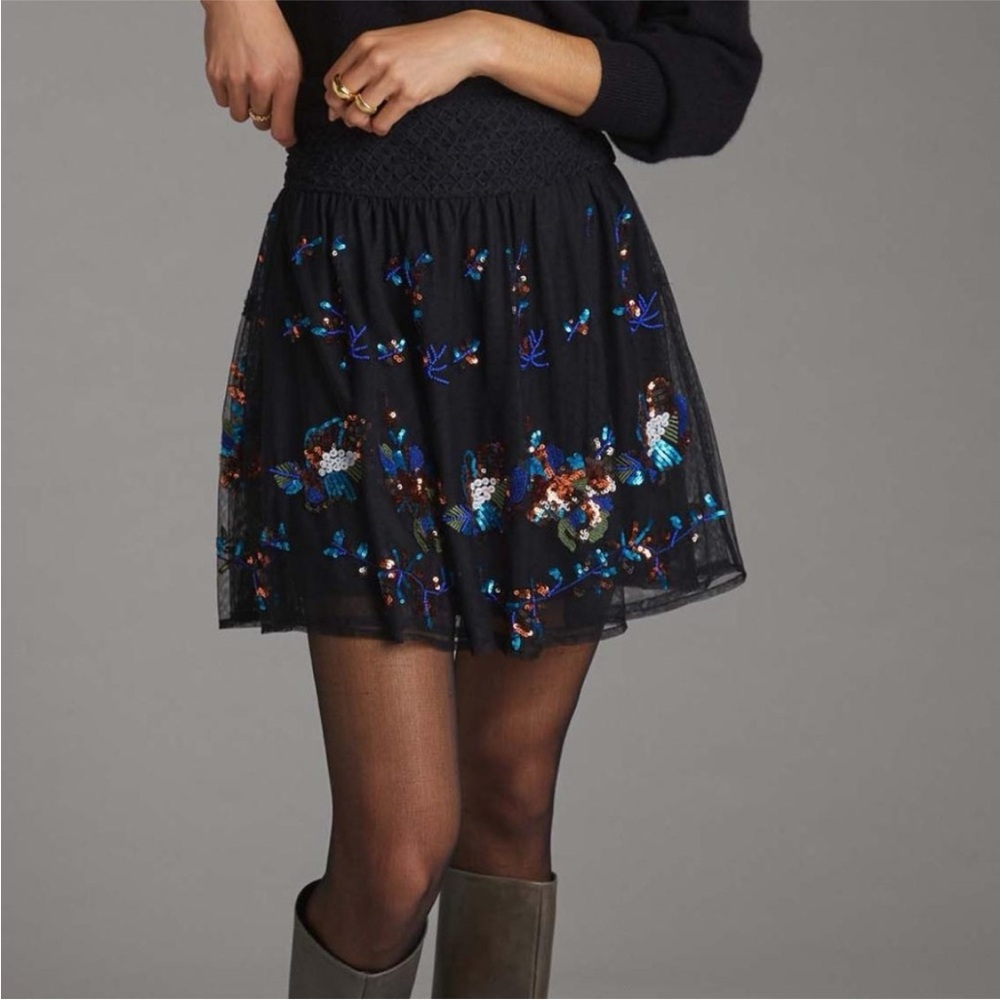 Anthropologie Sequin Tulle Mini Skirt